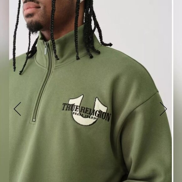 NWT True Religion Men'sRelaxed Mock Quarter Zip Fleece Pullover XL - Picture 3 of 4